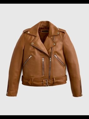 Quince Women's 100% Leather Motorcycle Jacket with Belt S Burgundy